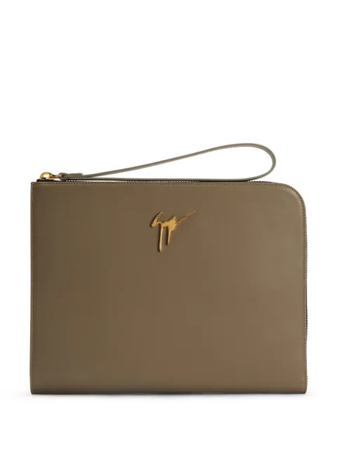 Giuseppe Zanotti Fabian logo-plaque clutch bag Brown EBU4000003