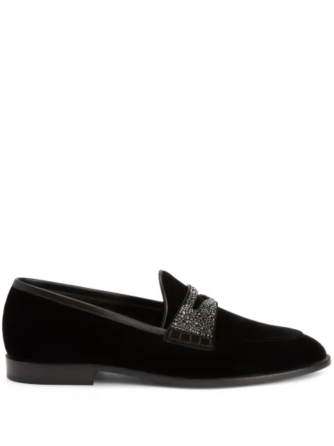 Giuseppe Zanotti Ermy rhinestone-detail velvet loafers Black EU40000001