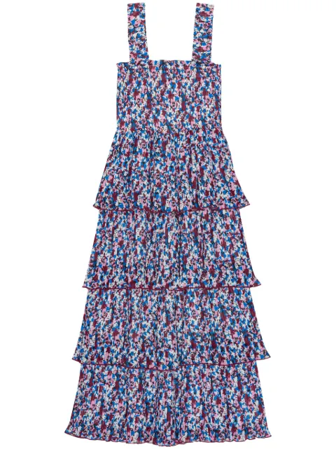 GANNI floral-print layered midi dress Blue F8862