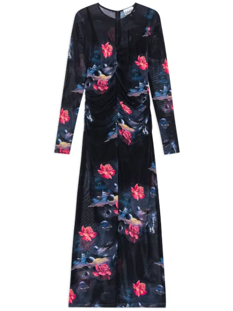 GANNI floral-print ruched maxi dress Black T3737