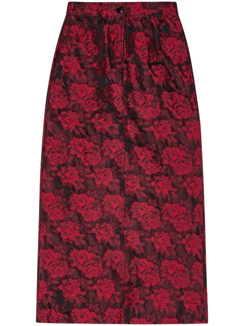 GANNI botanical-print jacquard maxi skirt Red F8588