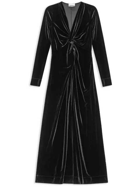 GANNI ruched velvet maxi dress Black T3723