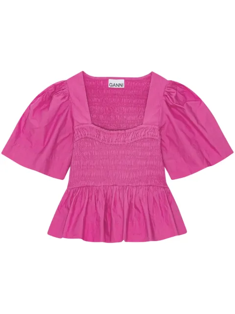 GANNI peplum-waist organic-cotton blouse Pink F8766