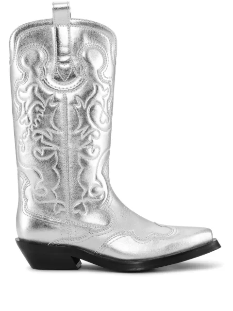GANNI 40mm metallic leather Western boots Silver S2427