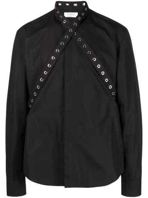 Off-White eyelet-embellished cotton shirt Black OMGE026F23FAB0031000