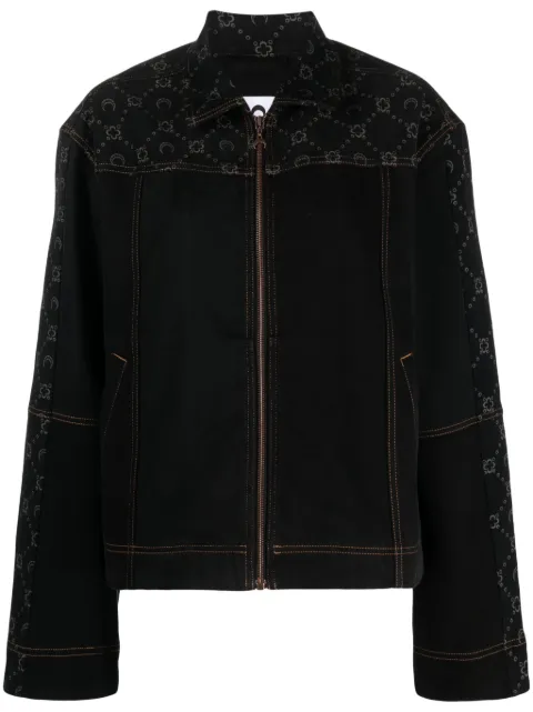 Marine Serre crescent moon-print zip-up denim jacket Black UJA041UDEN0005