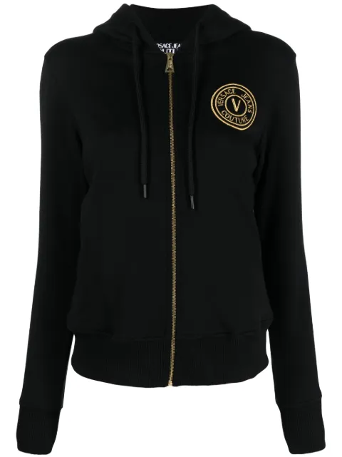 Versace Jeans Couture logo-embroidered zip-up cotton hoodie Black 76HAIT02CF01T