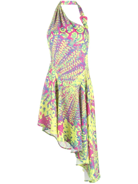 Versace Jeans Couture abstract-print asymmetric-hem dress Yellow 76HAO917NS395