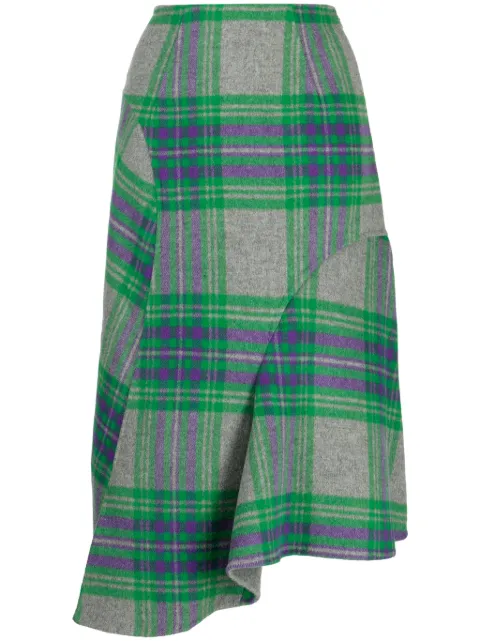 JNBY plaid-check pattern asymmetric skirt Green 5N0D15370