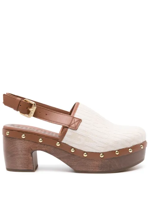 Moschino 75mm logo-print leather clogs Neutrals MN10097Z1I106