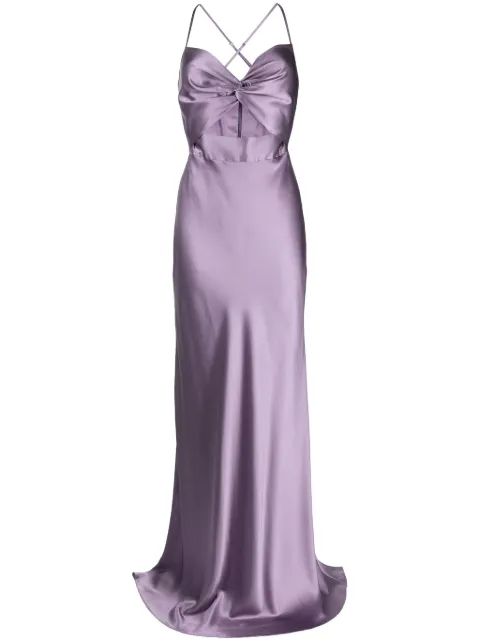 Michelle Mason twisted-bodice silk gown Purple M9244B