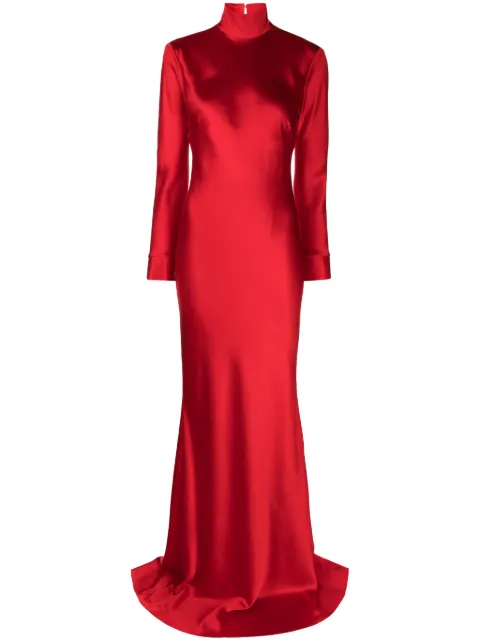 Michelle Mason open-back long-sleeve gown dress Red M9370C