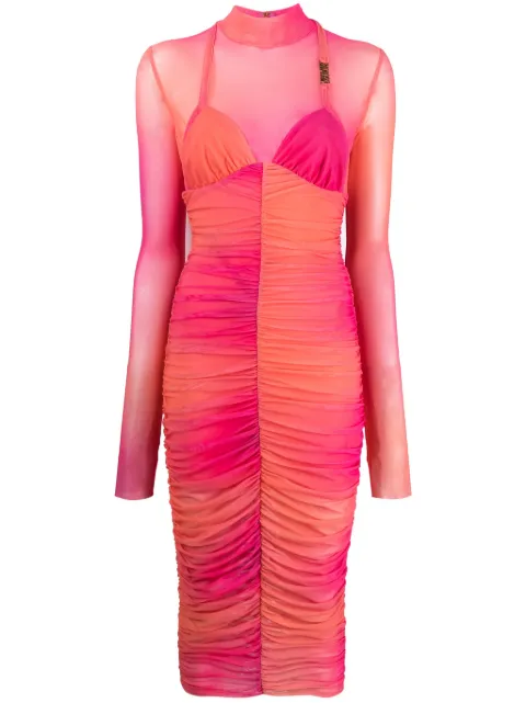 Versace Jeans Couture logo-plaque ruched dress Pink 76HAO918JS290