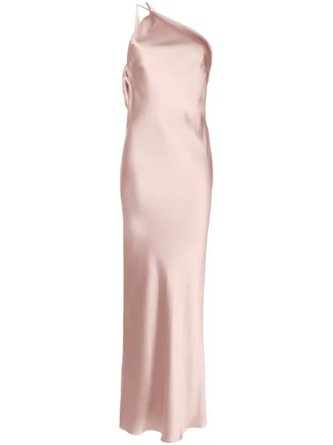 Michelle Mason one-shoulder bias silk gown Pink M9363