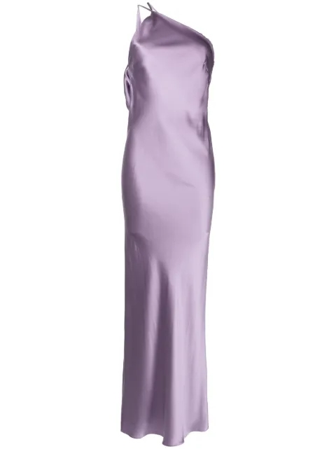 Michelle Mason one-shoulder bias silk gown Purple M9363