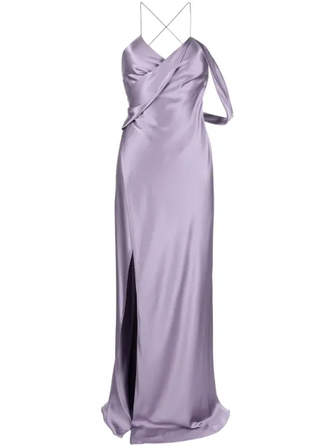 Michelle Mason V-neck side-slit silk maxi dress Purple M9146