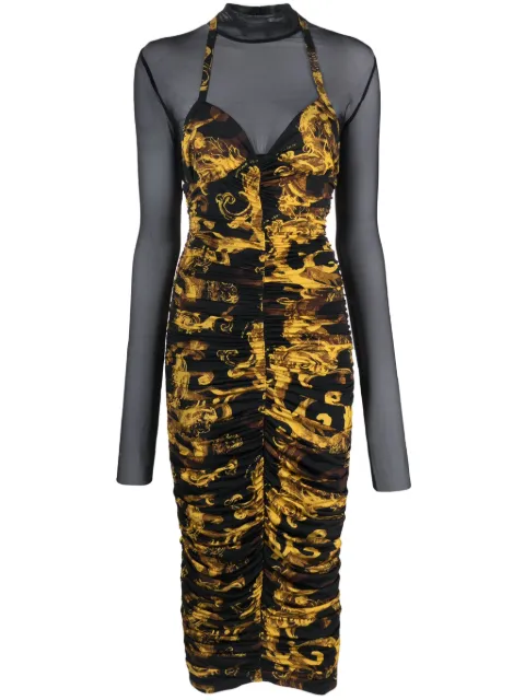 Versace Jeans Couture Barocco-print ruched midi dress Black 76HAO9D8JS291