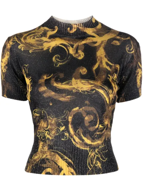 Versace Jeans Couture Barocco-print glitter knitted top Black 76HAFMN8CMN45