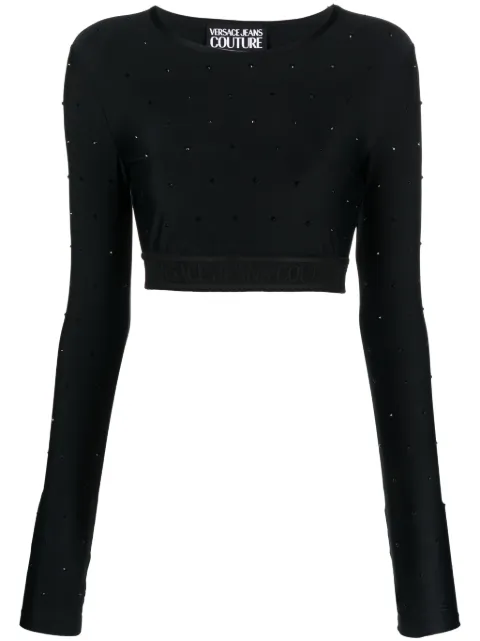 Versace Jeans Couture crystal-embellished crop top Black 76HAHE05CJXXE