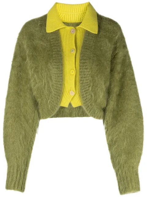 JNBY layered spread-collar cardigan Green 5N0312570