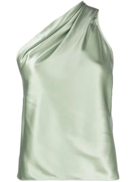 Michelle Mason asymmetric halterneck silk top Green M2946
