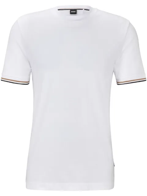BOSS cotton-jersey T-shirt with signature-stripe cuffs White 50501097