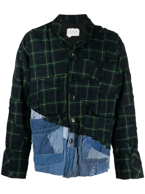Greg Lauren patchwork cotton shirt jacket Green GM123
