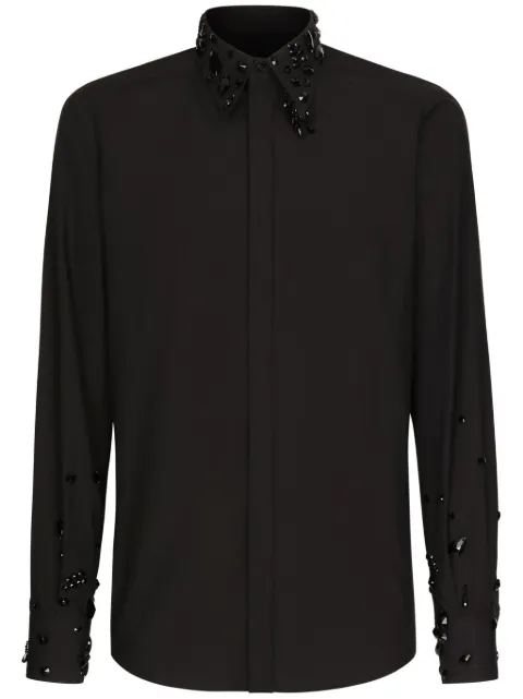 Dolce & Gabbana rhinestone-embellished cotton shirt Black G5JL8ZGH173