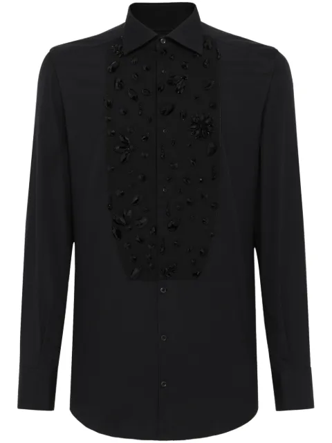 Dolce & Gabbana rhinestone-embroidery tuxedo shirt Black G5EN5ZFU5T9