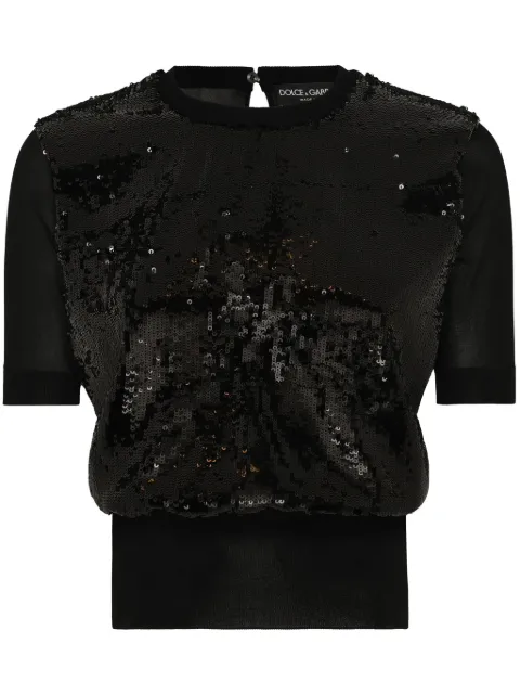 Dolce & Gabbana sequin-embellished short-sleeve top Black FXX01TJAIQ0