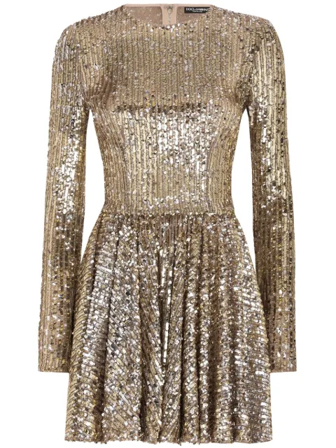 Dolce & Gabbana sequin-embellished pleated dress Gold F6DKXTFLSIX