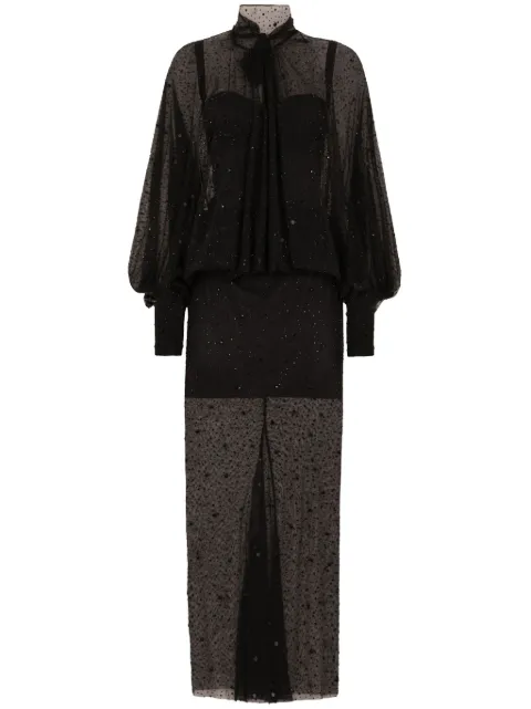 Dolce & Gabbana rhinestone-embellished tulle maxi dress Black F6DIXTFLSIT