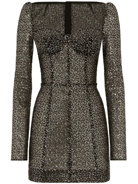 Dolce & Gabbana short long-sleeved sequined corset dress Black F6DGATFLSFG