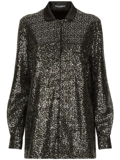Dolce & Gabbana satin-collar sequin-embellished shirt Black F5G56TGDB5G