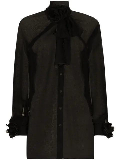 Dolce & Gabbana floral-appliqué sheer shirt Black F5R50TFU1AT
