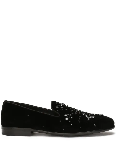 Dolce & Gabbana crystal-embellished velvet slippers Black A50573AN890