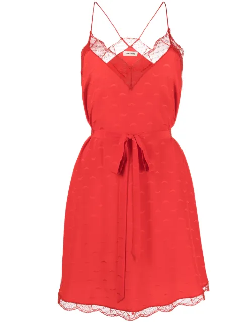 Zadig&Voltaire Christy Jac wings-motif lace-trim silk dress Red WWDR01305