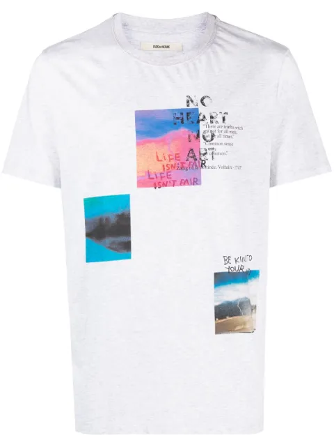 Zadig&Voltaire graphic-print mélange-effect T-shirt Grey JMTS00639