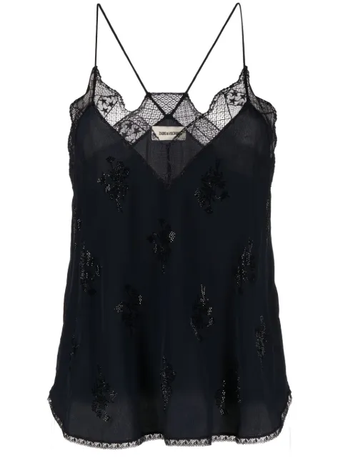 Zadig&Voltaire Christy rhinestone-embellished silk top Blue WWCR00224