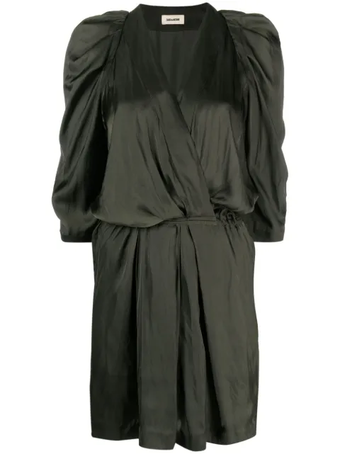 Zadig&Voltaire Ruz pleat-detail satin minidress Green WWDR01316