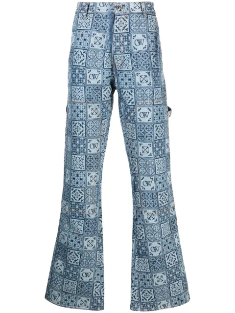 Off-White logo-print flared carpenter jeans Blue OMYA161G23DEN0014540