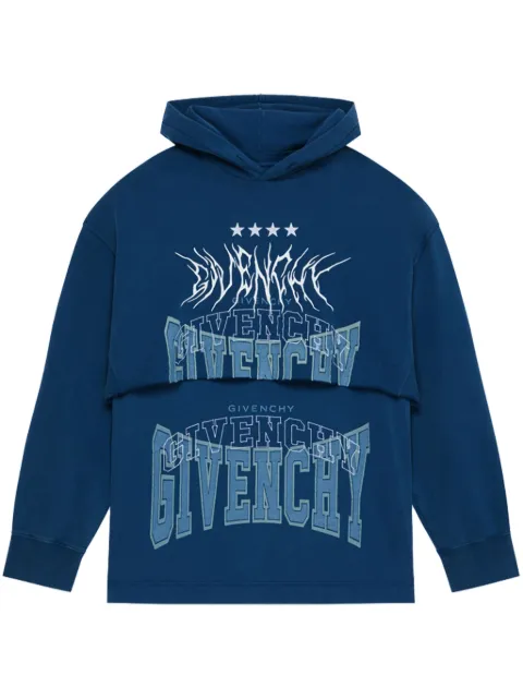 Givenchy logo-print layered cotton hoodie Blue BMJ0J73YE9