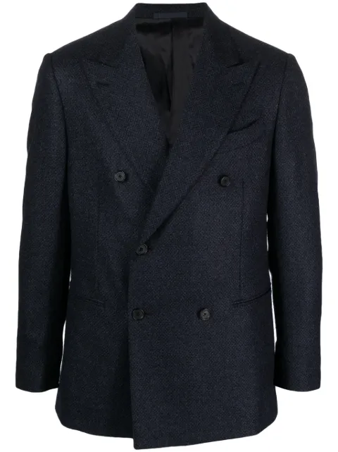 Caruso textured wool-blend double-breasted blazer Blue LN2JD611A508801
