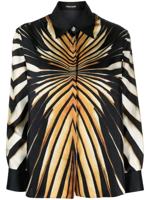 Roberto Cavalli abstract-pattern print silk shirt Black RWT7044QI12