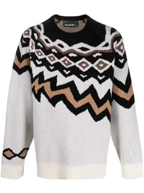 Neil Barrett intarsia-knit wool jumper Neutrals NBV7MA161AV606