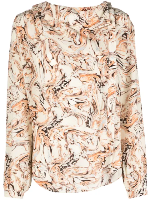 ISABEL MARANT Tiphaine marble-print silk blouse Neutrals HT0276FAA4J27I
