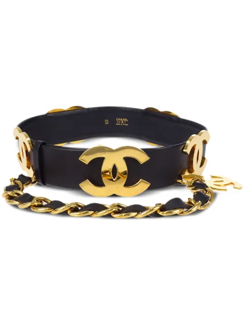 CHANEL Pre-Owned 1993 CC chain-link leather belt Black BE93A