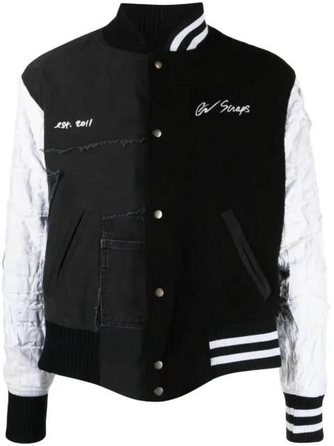Greg Lauren panelled wool-cotton bomber jacket Black GM044