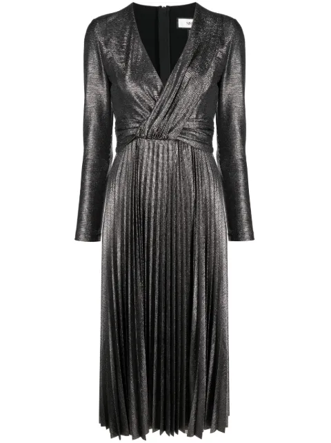 NISSA pleated lamé-effect midi dress Silver RS14456