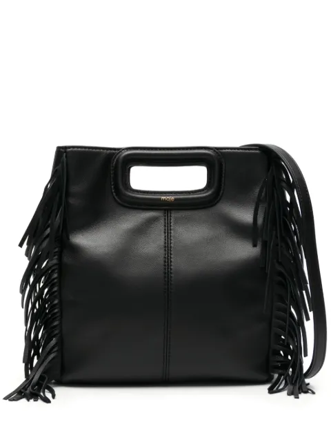 Maje smooth leather M bag with fringing Black MFASA01048